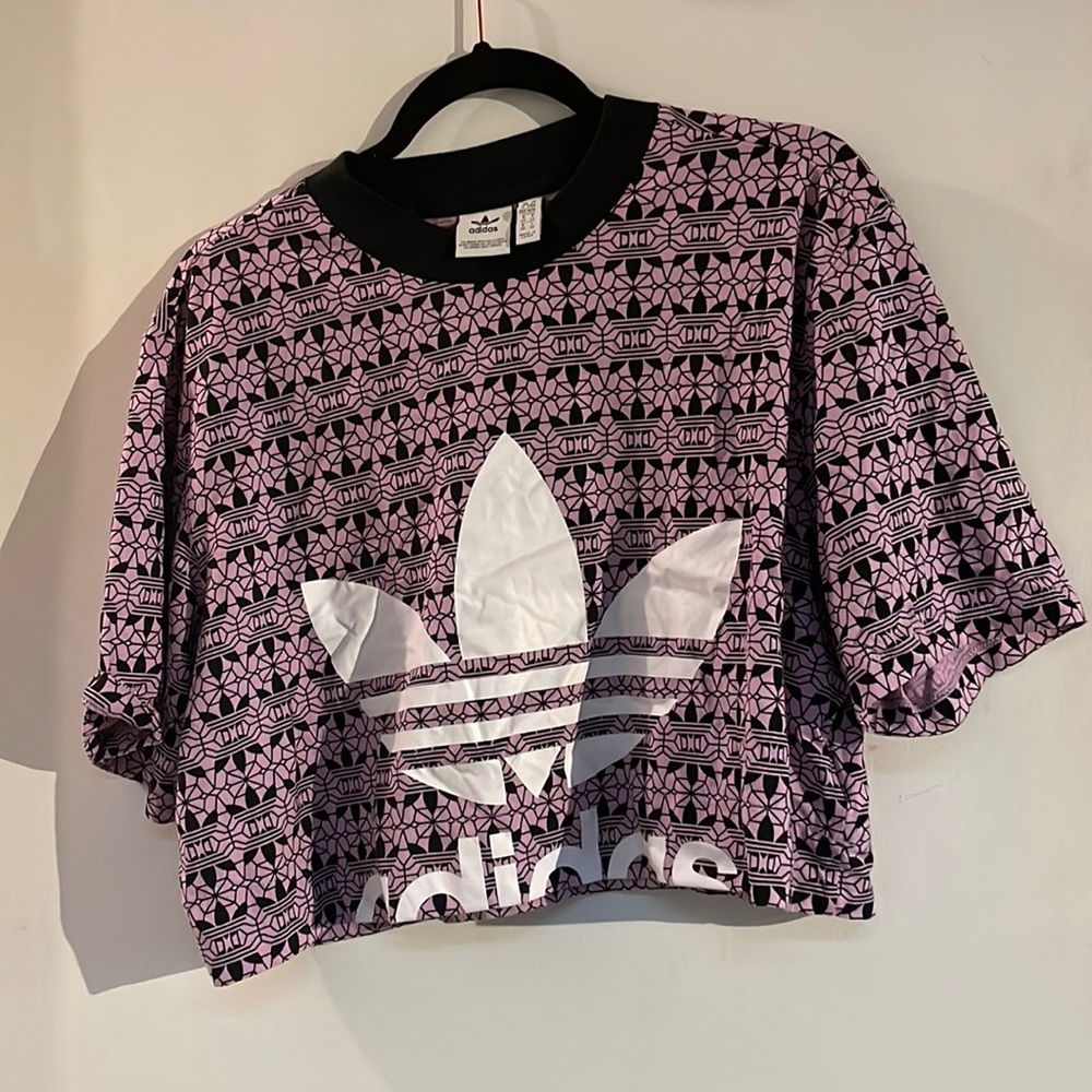 Adidas Purple Trefoil Crop Tee Size L Crop Top T-Shirt Logo Lavender